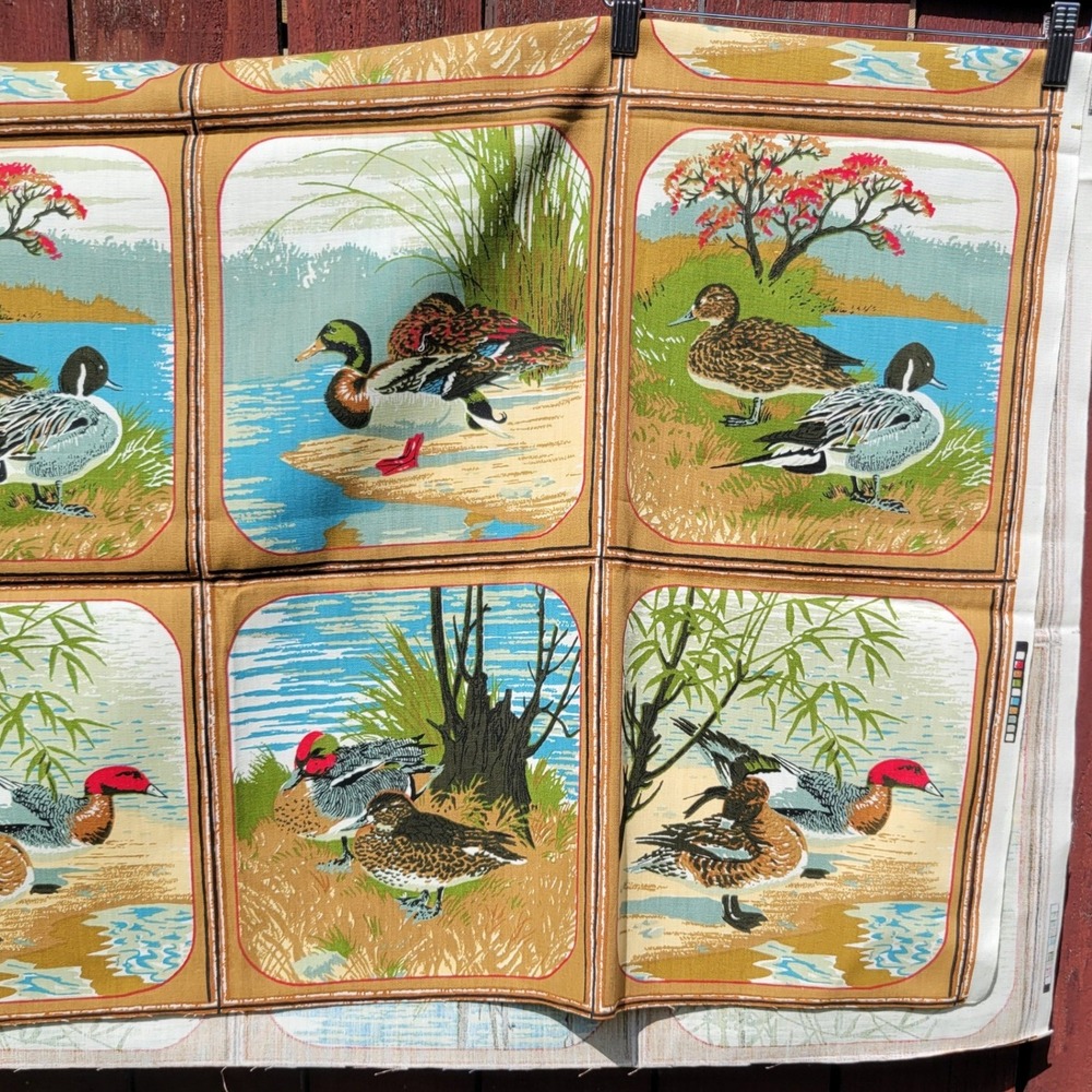 Vintage 1978 Riverdale Screen Print Duck Wildlife Fabric Squares 106x46in Cotton